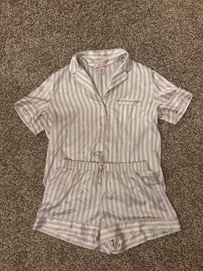 Victoria’s Secret Striped Satin Short Sleeve Pajama Set